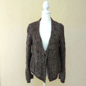 LOFT Copper Thread Acrylic/Wool Brown and Gray Cardigan Size Medium